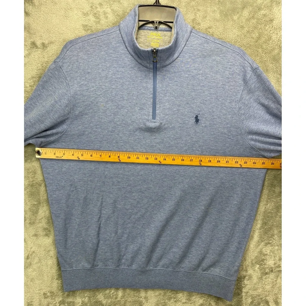 Polo Ralph Lauren Mens Pullover Shirt Sz L Blue 1/4 Zip Long Sleeve Cotton Blend